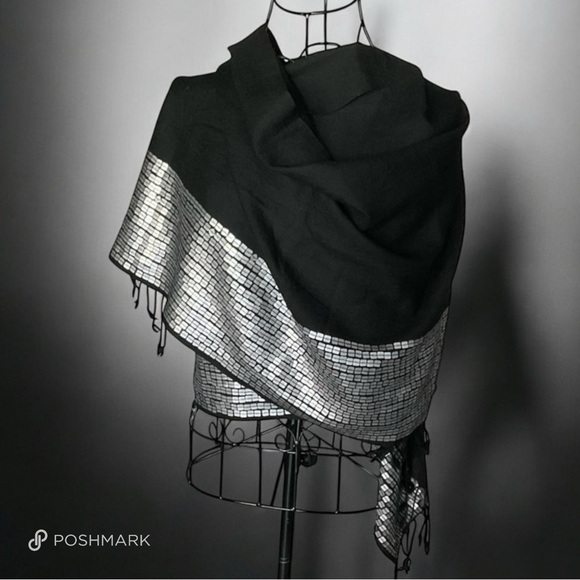 Echo Accessories - 💖 Echo Black Shawl With Matte Silver Sequins 💖
